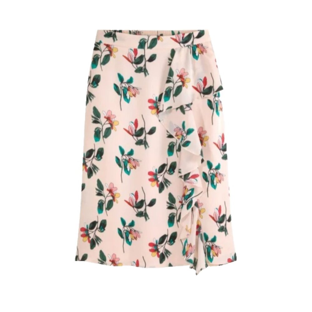 Ted Baker Women's Floral Ruffle Skirt Pink Multicolor Sz Med Lined Pull On NWT - Picture 1 of 12